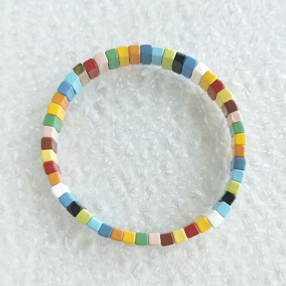 Roxanne Assoulin Rainbow Brite Bit X Bit Gold Colorful Enamel Stretch Bracelet - Picture 3 of 4